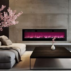 Stufa elettrica decorativa, 173 x 10 x 46 cm, in acciaio e vetro temperato nero | Collezione Maine