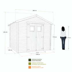 Cobertizo de Madera Natural Gardiun Dimitri 238x238x236 cm - 6,8 m² con Cubierta Asfáltica y Puerta Doble Abatible para Jardín