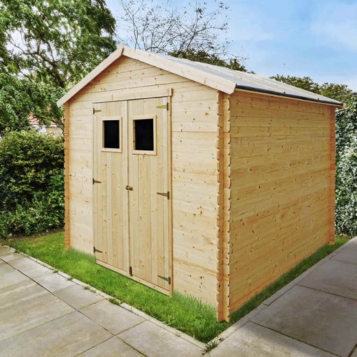 Cobertizo de Madera Natural Gardiun Dimitri 238x238x236 cm - 6,8 m² con Cubierta Asfáltica y Puerta Doble Abatible para Jardín