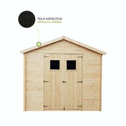 Cobertizo de Madera Natural Gardiun Dimitri 238x238x236 cm - 6,8 m² con Cubierta Asfáltica y Puerta Doble Abatible para Jardín