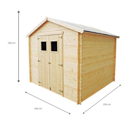 Cobertizo de Madera Natural Gardiun Dimitri 238x238x236 cm - 6,8 m² con Cubierta Asfáltica y Puerta Doble Abatible para Jardín