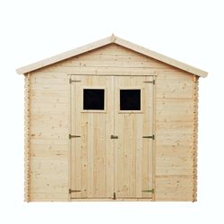 Cobertizo de Madera Natural Gardiun Dimitri 238x238x236 cm - 6,8 m² con Cubierta Asfáltica y Puerta Doble Abatible para Jardín