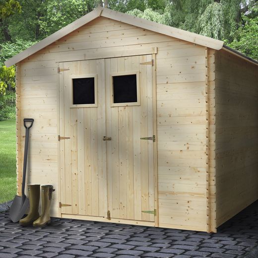 Cobertizo de Madera Natural Gardiun Dimitri 238x238x236 cm - 6,8 m² con Cubierta Asfáltica y Puerta Doble Abatible para Jardín