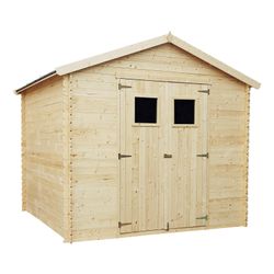 Cobertizo de Madera Natural Gardiun Dimitri 238x238x236 cm - 6,8 m² con Cubierta Asfáltica y Puerta Doble Abatible para Jardín