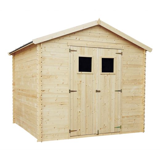 Cobertizo de Madera Natural Gardiun Dimitri 238x238x236 cm - 6,8 m² con Cubierta Asfáltica y Puerta Doble Abatible para Jardín
