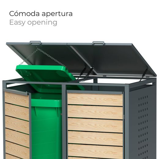 Gardiun Liam 132x80x116 cm Abfalltonnenbox aus verzinktem Stahl | Modulare Recyclingtonnenbox mit Öffnung oben | Langlebiges und stilvolles Design für den Außenbereich