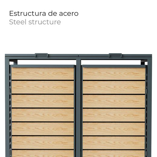 Gardiun Liam 132x80x116 cm Abfalltonnenbox aus verzinktem Stahl | Modulare Recyclingtonnenbox mit Öffnung oben | Langlebiges und stilvolles Design für den Außenbereich
