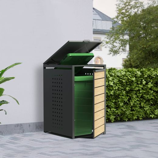 Gardiun Liam 68x80x116 cm Recyclingbehälter-Unterstand aus verzinktem Stahl | Modulare Recyclingbehälter-Unterführung mit Öffnung oben | Praktisches und langlebiges Design