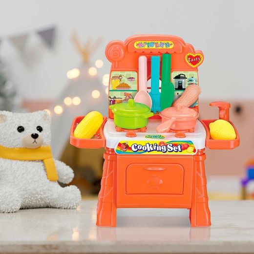 Cucina per bambini, 29 x 13 x 31 cm, in polietilene arancione | Collezione Cooking
