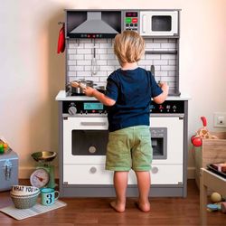 Cucina per bambini, 65 x 30 x 93 cm, in legno grigio | Collezione Little Kitchen