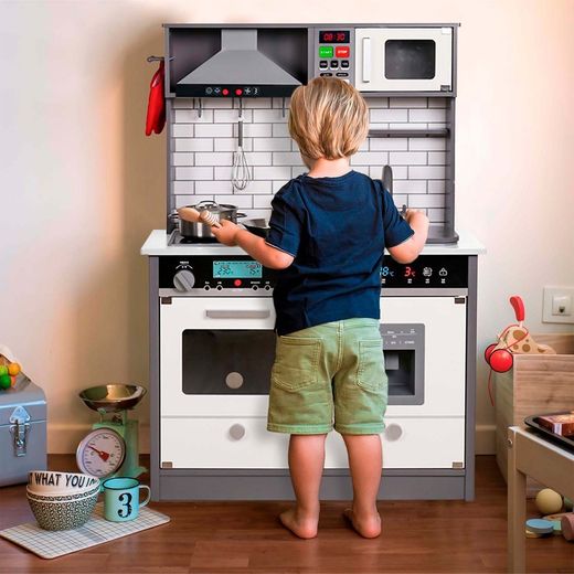 Cucina per bambini, 65 x 30 x 93 cm, in legno grigio | Collezione Little Kitchen