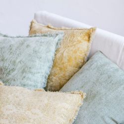 Cuscino con frange, 45 x 45 x 10 cm, in cotone verde | Collezione Cross