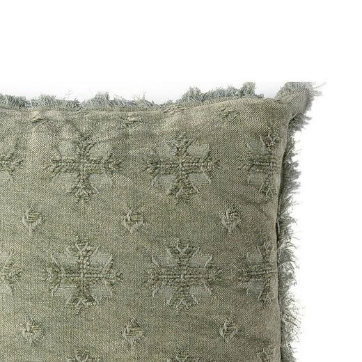 Cuscino con frange, 45 x 45 x 10 cm, in cotone verde | Collezione Cross