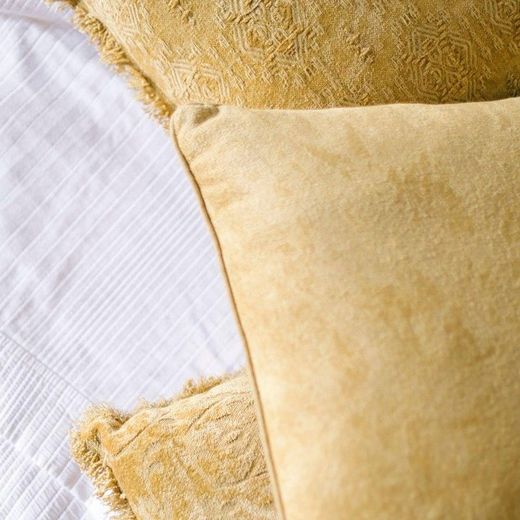 Cuscino con imbottitura, 45 x 45 x 10 cm, in cotone giallo senape | Collezione Plain