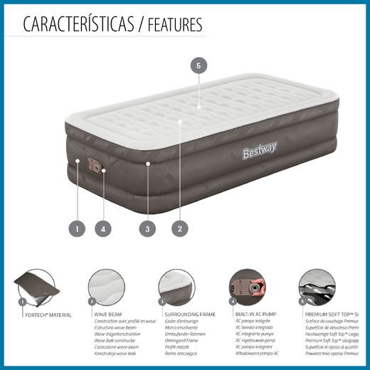 Colchão inflável Bestway Tough Guard 191x97x46cm com bomba integrada