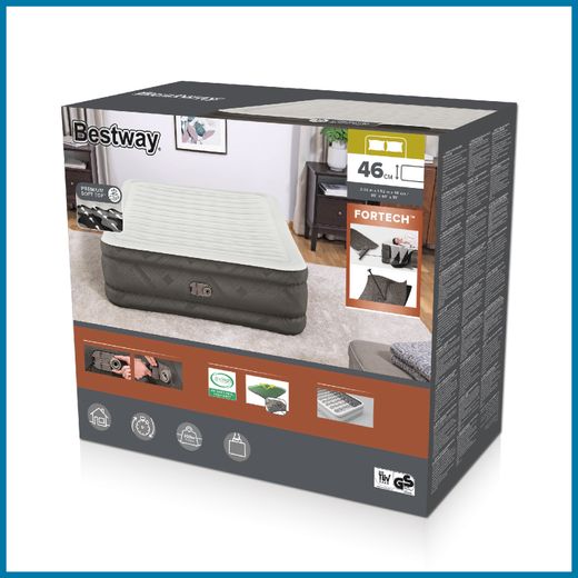 Colchão Inflável Bestway Tough Guard Queen 203x152x46cm com Bomba Integrada