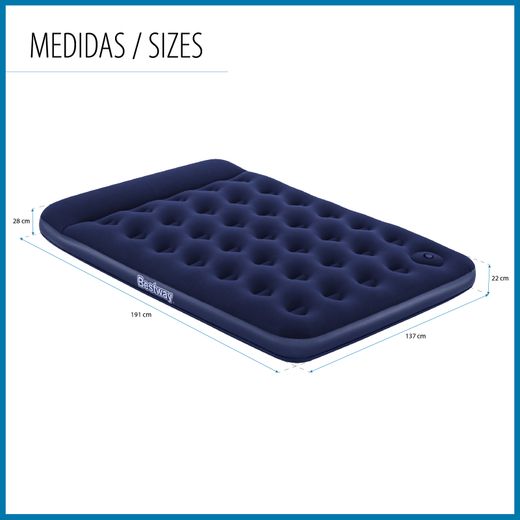 Colchão Inflável Duplo Full Bestway 191x137x22 cm Azul com Almofada Integrada