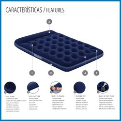 Colchão Inflável Duplo Full Bestway 191x137x22 cm Azul com Almofada Integrada