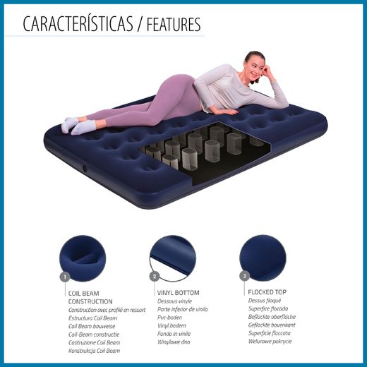 Matelas Gonflable Double Full Bestway 191x137x22 cm Bleu avec Pompe Électrique