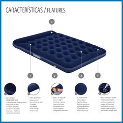 Matelas Gonflable Queen Bestway 203x152x28 cm Bleu avec Tête de Lit Intégrée