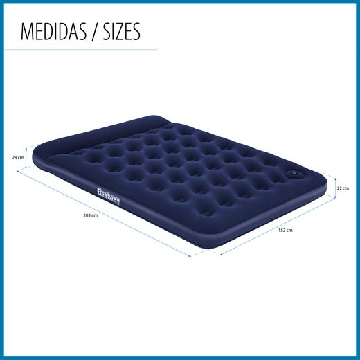 Matelas Gonflable Queen Bestway 203x152x28 cm Bleu avec Tête de Lit Intégrée