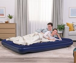 Matelas Gonflable Queen Bestway 203x152x28 cm Bleu avec Tête de Lit Intégrée