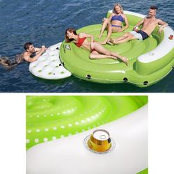 Flotteur gonflable îlot XL Bestway Kick Back 275x255x65 cm pour 5 personnes avec supports à boissons