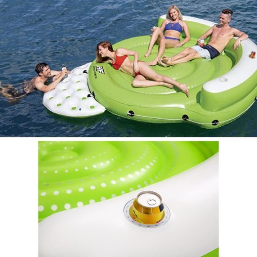 Flotteur gonflable îlot XL Bestway Kick Back 275x255x65 cm pour 5 personnes avec supports à boissons