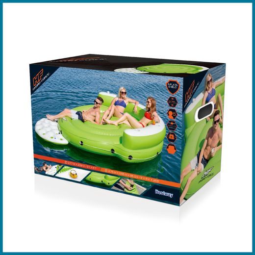 Flotteur gonflable îlot XL Bestway Kick Back 275x255x65 cm pour 5 personnes avec supports à boissons