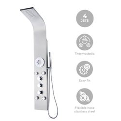 Columna de ducha hidromasaje Lusso Spa K2O, acero inoxidable, grifo termostático