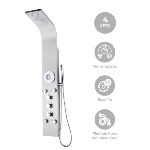 Columna de ducha hidromasaje Lusso Spa K2O, acero inoxidable, grifo termostático