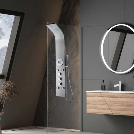 Columna de ducha hidromasaje Lusso Spa K2O, acero inoxidable, grifo termostático