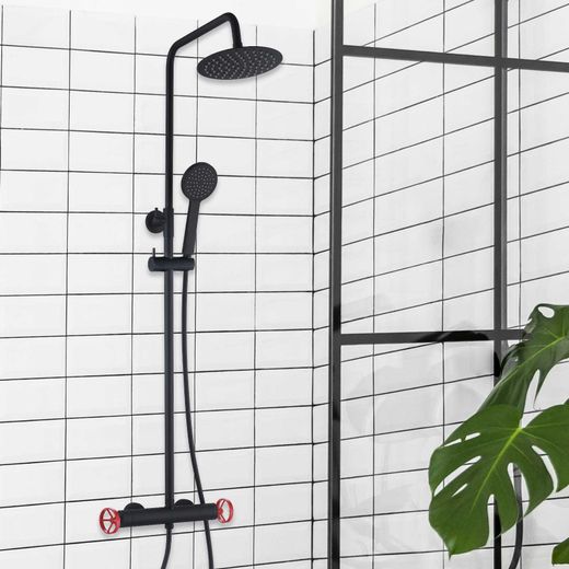 Columna de ducha Chillout Delta K2O, negro/rojo, altura 83-119 cm