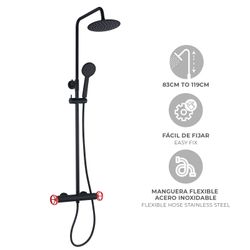 Columna de ducha Chillout Delta K2O, negro/rojo, altura 83-119 cm