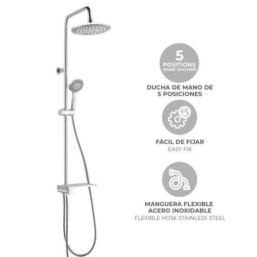 Columna de ducha K2O Chillout Bay 96,5 cm sin grifo, acero inoxidable