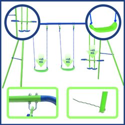 Columpio Doble Balancín Infantil para Jardín + 3 Años Juego para Niños de Metal Outdoor Toys 280x140x180 cm Carga 45 Kg