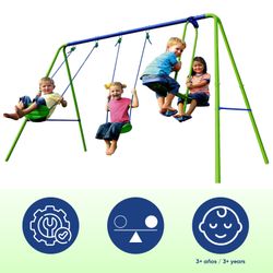 Columpio Doble Balancín Infantil para Jardín + 3 Años Juego para Niños de Metal Outdoor Toys 280x140x180 cm Carga 45 Kg