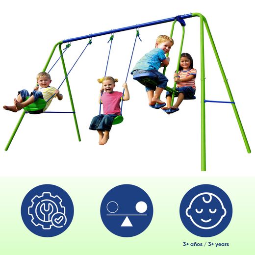 Columpio Doble Balancín Infantil para Jardín + 3 Años Juego para Niños de Metal Outdoor Toys 280x140x180 cm Carga 45 Kg