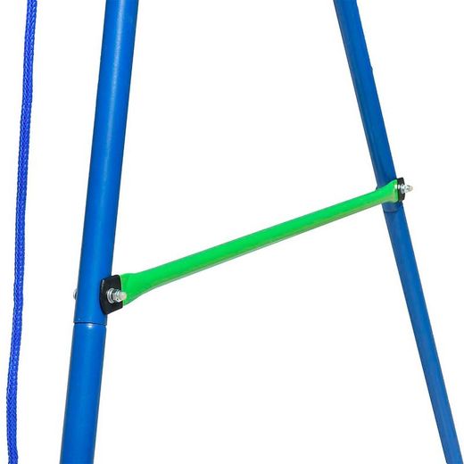 Altalena per bambini, 142 x 142 x 180 cm, in metallo, PVC e corda, colori blu e verde | Collezione Swing