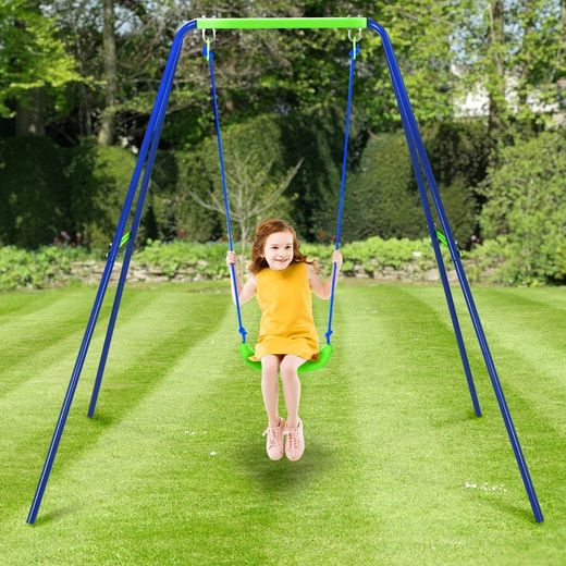 Altalena per bambini, 142 x 142 x 180 cm, in metallo, PVC e corda, colori blu e verde | Collezione Swing