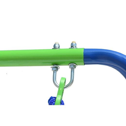 Altalena per bambini, 142 x 142 x 180 cm, in metallo, PVC e corda, colori blu e verde | Collezione Swing