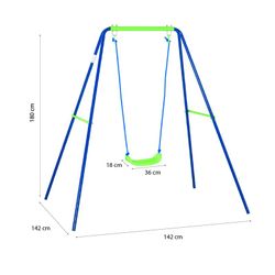 Altalena per bambini, 142 x 142 x 180 cm, in metallo, PVC e corda, colori blu e verde | Collezione Swing
