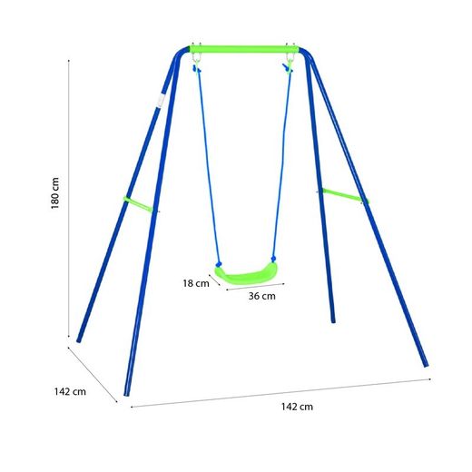 Altalena per bambini, 142 x 142 x 180 cm, in metallo, PVC e corda, colori blu e verde | Collezione Swing