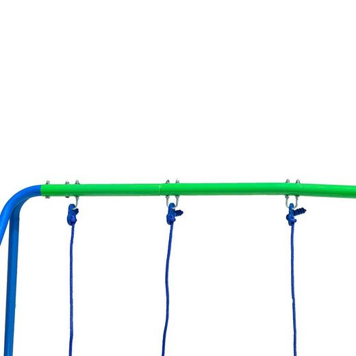 Columpio per bambini, 220 x 138 x 182 cm, in metallo, PVC e corda in blu e verde | Collezione Swing