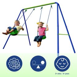 Columpio per bambini, 220 x 138 x 182 cm, in metallo, PVC e corda in blu e verde | Collezione Swing