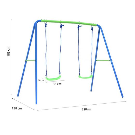 Columpio per bambini, 220 x 138 x 182 cm, in metallo, PVC e corda in blu e verde | Collezione Swing