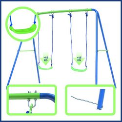 Columpio per bambini, 220 x 138 x 182 cm, in metallo, PVC e corda in blu e verde | Collezione Swing