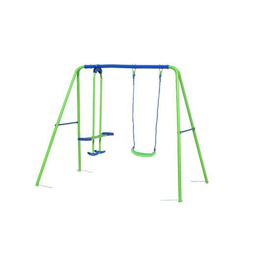 Columpio per bambini, 220 x 140 x 182 cm, in metallo, PVC e corda in verde e blu | Collezione Swing