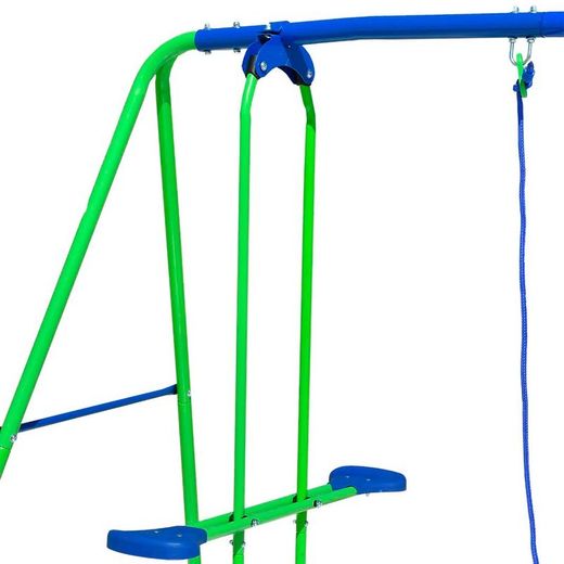Columpio per bambini, 220 x 140 x 182 cm, in metallo, PVC e corda in verde e blu | Collezione Swing