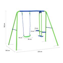 Columpio per bambini, 220 x 140 x 182 cm, in metallo, PVC e corda in verde e blu | Collezione Swing